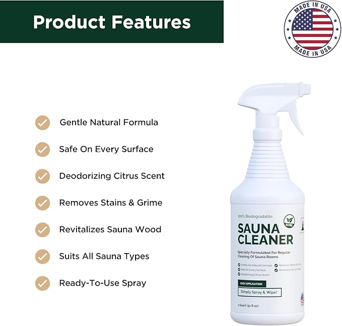Northwood Sauna - Sauna Cleaner - Natural Wood Cleaner & Deodorizer - Ready-to-Use Spray - 1 Quart (32 Fl Oz)