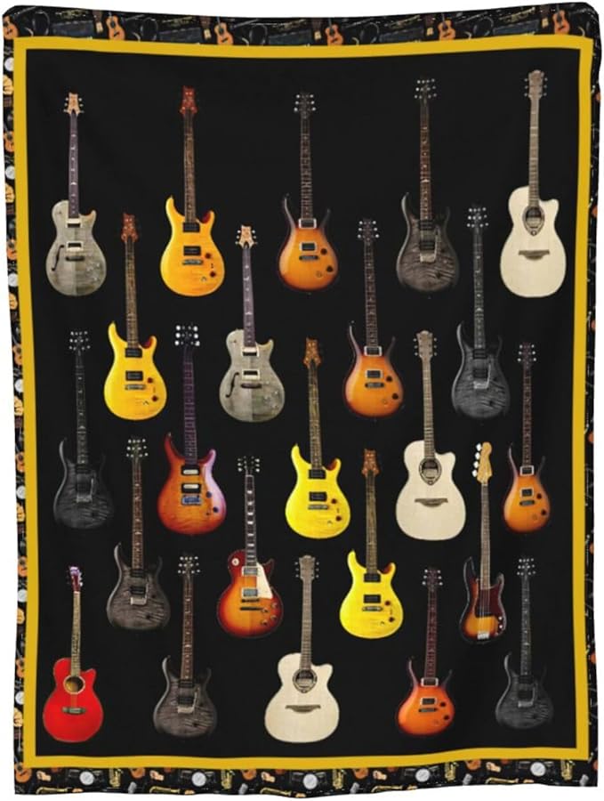 Guitar Blanket for Women Man Musical Instrument Guitar Throw Blanket Soft Cozy Warm Fuzzy Fleece Guitar Bedroom Decor Blanket Gifts for Guitar Lover Guitarist Couch Sofa Bedding 80"X60"