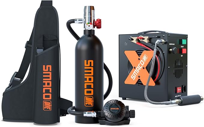 SMACO Mini Scuba Tank 1L Small Diving Tank for Underwater Breathing Portable Lung Air Tank Diving Oxygen Cylinder Kit for Emergency Rescue Boat Cleaning Backup Air Source Pony Bottle S400