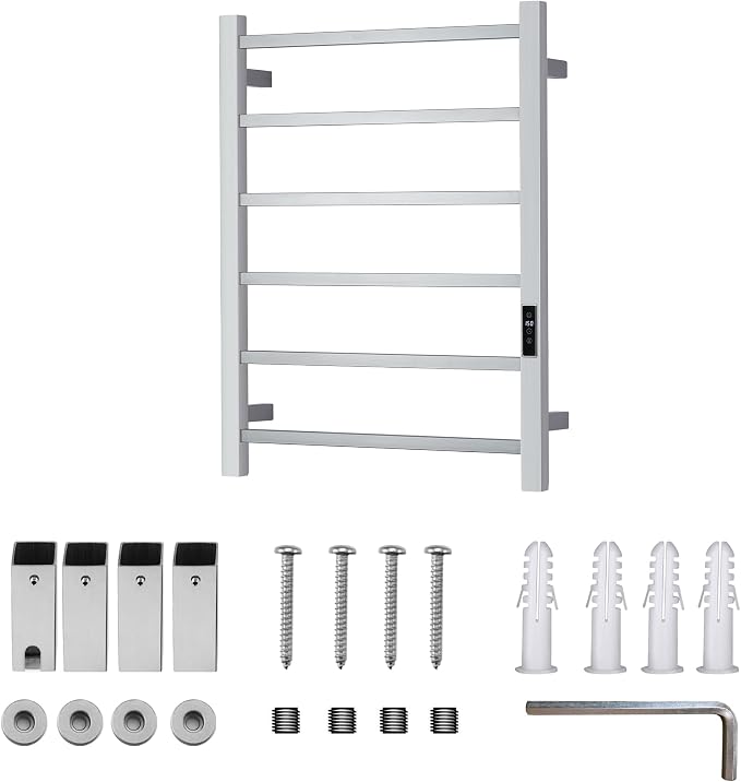 Heated Towel Racks for Bathroom, Wall Mounted Electric Towel Warmer Racks with Timer & Temperature Control, Stainless Steel Towel Heater for Bathroom (Square-Brushed 6 Bars)