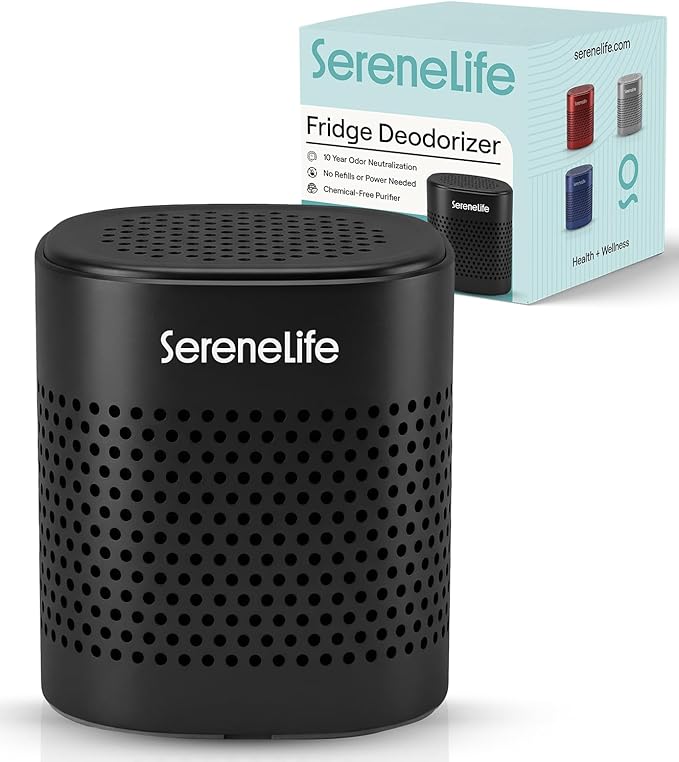 SereneLife Fridge Deodorizer & Odor Eliminator, Multi-Use Refrigerator Deodorizer Aluminum Pod for Freezer, Closet, Car, Shoes & Enclosed Spaces, Compact, Reusable & Lasts Up to 10 Years (Black)