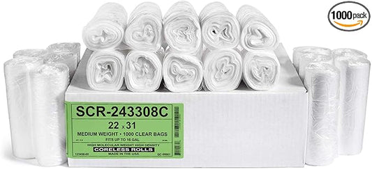 Aluf Plastics SCR-243308C 12-16 Gallon Trash Bags - (Commercial 1000 Pack) - Source Reduction Series Value High Density 8 Micron (equiv) Gauge - Intended for Home, Office, Bathroom, Paper, Styrofoam