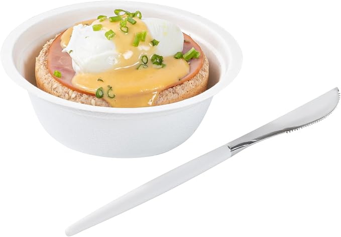 Restaurantware-Moderna 7.75 Inch Fancy Flatware, 50 Durable Plastic Flatware - With White Handle For Grip, Heavy-duty, Silver Plastic Knives, Serrated Edges Or Restaurants