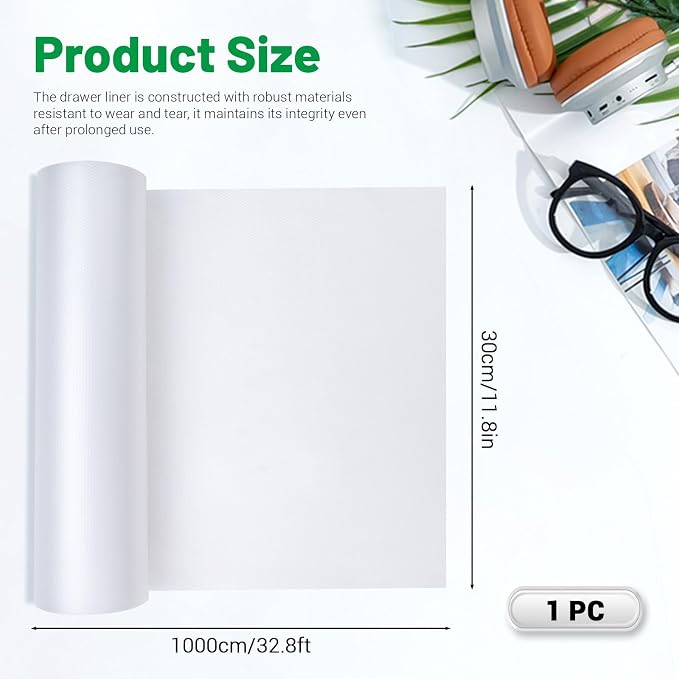 Non-Adhesive Shelf Kitchen Drawer Liners 12 in x 33 FT, Washable Oil-Proof Pantry Liner for Shelves Cabinet Dresser Cupboard, Non-Slip Thickened EVA Mats for Refrigerator Countertop