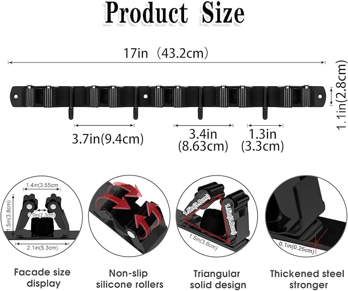 3 Racks and 4 Hooks & Black 5 Racks and 4 Hooks Broom and Mop Holder Wall Mounted Garage Organizer Storage Tool Racks Stainless Steel Heavy Duty Hooks Self Adhesive Solid Non-slip Wall Hangers