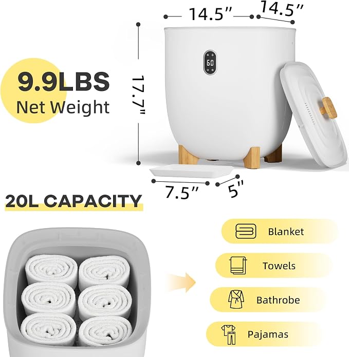 Towel Warmers for Bathrooms, 20 Liter Portable Electric Towel Heater with Heating & Drying Modes, Telescopic Rod, Heated Blanket Warmer Dryer for Home, Spa, Travel