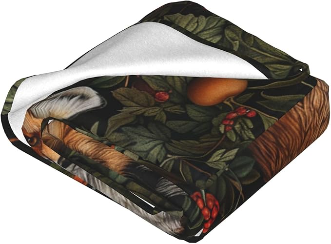 Fox Vintage Forest Decor Throw Blanket - Comfy Plush Flannel Fleece Warm Soft Fluffy Fuzzy Winter Blanket - Fox Lover Gifts for Girls, Boys, Women, Teens, Adults - Bed, Sofa, Couch - 40"X50"
