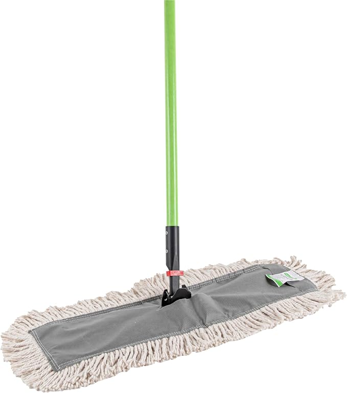 Restaurantware-Clean Tek Professional 24.02 x 5 Inch Dry Floor Mop, 1 Disposable Dust Mop - 64-Inch Handle, Secure Attachment, Blue Cotton, Ideal For Floor, Cleaning Home, Office