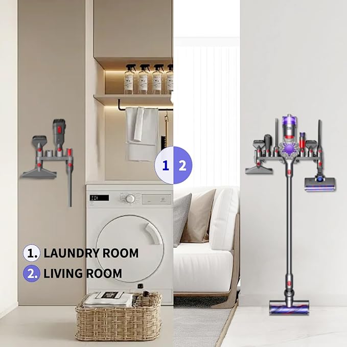 keluke Premium Accessory Holders Compatible with Dyson Vacuum Cleaners - Wall Mount and Docking Station Organizer for V15 V7 V8 V10 V11 Model, with 10 Storage Adapters (2 Pack)