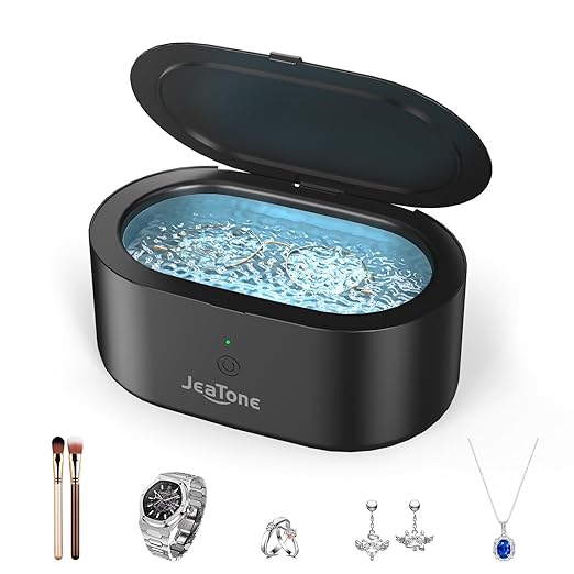 JeaTone Ultrasonic Jewelry Cleaner, 46KHz Professional Ultrasonic Cleaning Machine for Rings, Eyeglasses, Retainers, Dentures & Watches, 20oz Stainless Steel Sonic Cleaner Pod (Black)