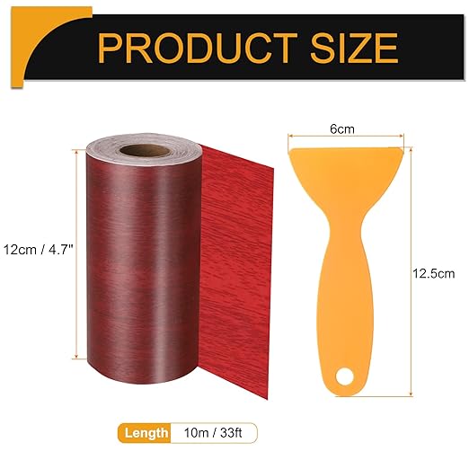 HARFINGTON Wood Grain Repair Tape 4.7 Inch x 33ft Self Adhesive Repair Patch Tape Simulated Wooden Floor Tapes with Plastic Scraper for Tables Doors Windows Furniture, Walnut