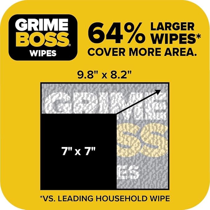 Grime Boss Heavy Duty Surface and Hand Wipes (2x60ct) | Remove Paint, Oil, Grease, Adhesives, Mud, Dirt | Workshop Replace Cleaners like Rags, Towels, Pumice, Soap