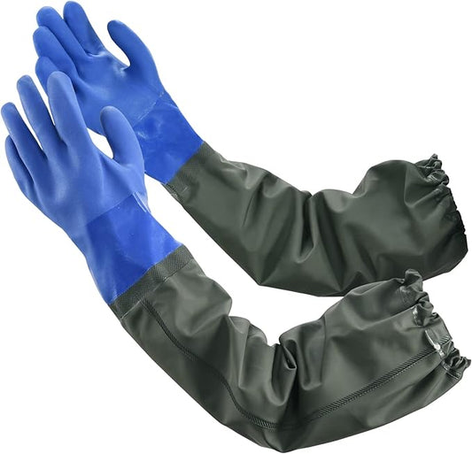 MUMUKE 3-pair set Long Waterproof Gloves, Long Chemical Gloves, Reusable, Padded Cotton Lined/Acid & Oil Resistant 28 inch