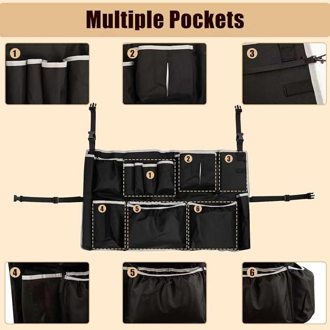 Trash Can Caddy Bag, Upgraded Large Cleaning Caddy, fits for 32-55 Gallon Garbage Bin, Multi-Pocket Garbage Bin Caddy Organizer for House Cleaners & Janitorial Duties, Gray Edge