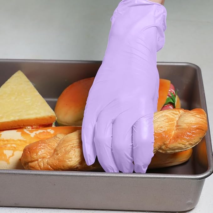 Disposable Gloves Medium, Nitrile and Vinyl Blend Material Gloves, Latex Free, 4 Mil 100 Pc Food Grade Glove for Cleaning, Food Prep, Hair Dye, Tattoo, Purple