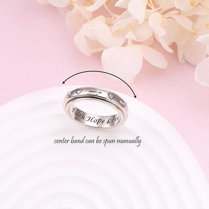 S925 Sterling Silver Spinner Fidget Anxiety Worry Relieving Boredom ADHD Autism Band Rings