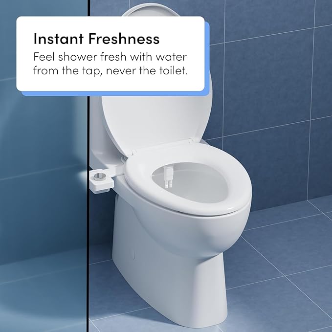 TUSHY NEW Fresh Dual Nozzle Cool Water Bidet: Ultra Slim Toilet Seat Attachment Sprayer with Luxury 2 in 1 Front & Rear, Self-Cleaning, 180º Clean, (DIY Install, 10 Minutes), Matte Silver Knob