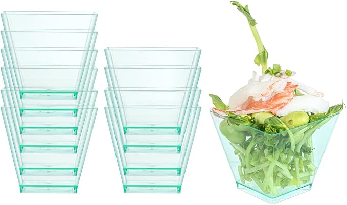 Restaurantware 2 Ounce Mini Kova Cups 20 Square Small Appetizer Cups - Lids Sold Separately Heavy-Duty Seagreen Plastic Parfait Cups Serve Mousse Puddings Or Samples For Weddings Or Parties