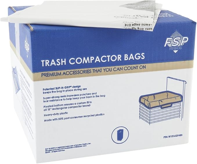 Whirlpool W10165294RB Genuine OEM Trash Compactor Bags (60-Pack) – Heavy-Duty 15-Inch Replacement Bags – Fits KitchenAid, Maytag, JennAir, & Kenmore – 3 Mil Thick, Slip-N-Grip Leak-Proof Design
