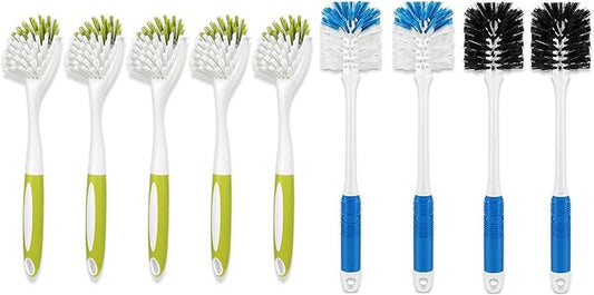Dish & Bottle Brush Set – 9 Pack Kitchen Cleaning Brushes for Dishes, Bottles, Pots, Pans, Sinks & Glassware