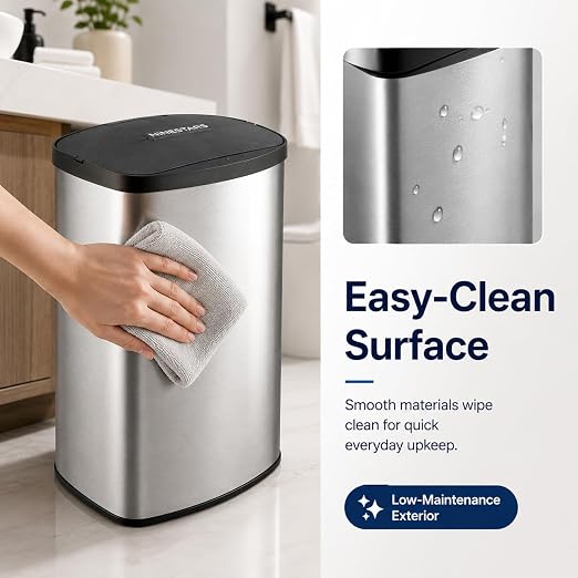 DZT-8-1 8L Stainless Steel Smart Trash Can with Motion Sensor | Touchless Auto-Open Lid | Compact Countertop Waste Bin for Bathroom, Kitchen & Office | Quiet Soft-Close | Battery Powered