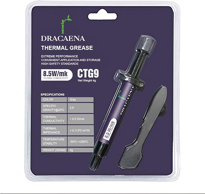 Dracaena Thermal Compound Paste (4Gram), Carbon Based High Performance, Heatsink Paste, Thermal Compound CPU for All Coolers, Thermal Interface Material -CTG9
