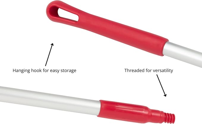 SPARTA Adjustable Aluminum Broomstick, 48” Mop and Broom Handle Replacement with Color-Coded System for Environments with Harsh Cleaning Agents, Aluminum, 48 Inches, Red, (Pack of 12)