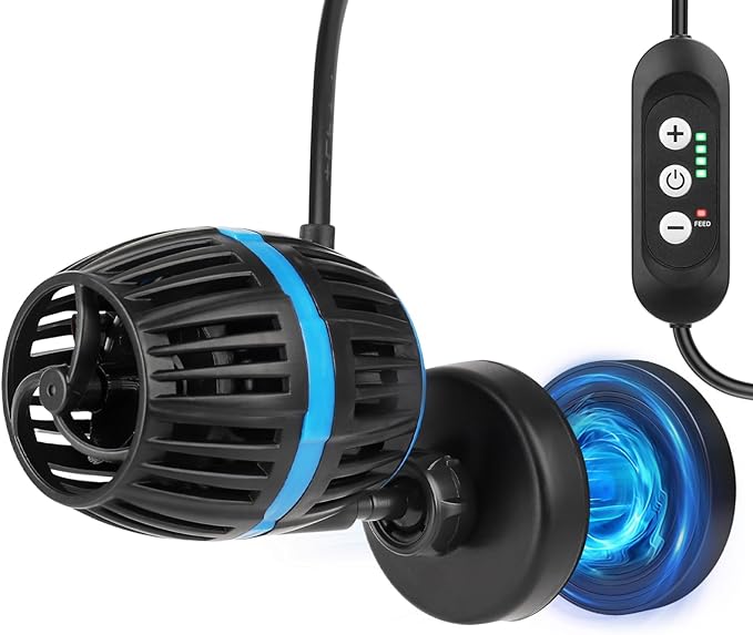 AQQA Magnetic Wave Maker for Aquarium - DC 12V Circulation Pump with External Controller, 4-Speed Adjustable Flow & Feeding Mode, Submersible Powerhead for Freshwater Saltwater Tanks (20W 2115GPH)
