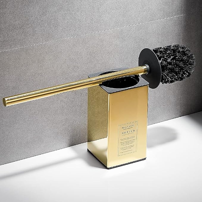 Freestanding Toilet Brush Holder for bathrooms 304 Stainless Steel Toilet Brush Stand Square Storage and Organization Rust Resistant 17-inch high Polished Gold Finished
