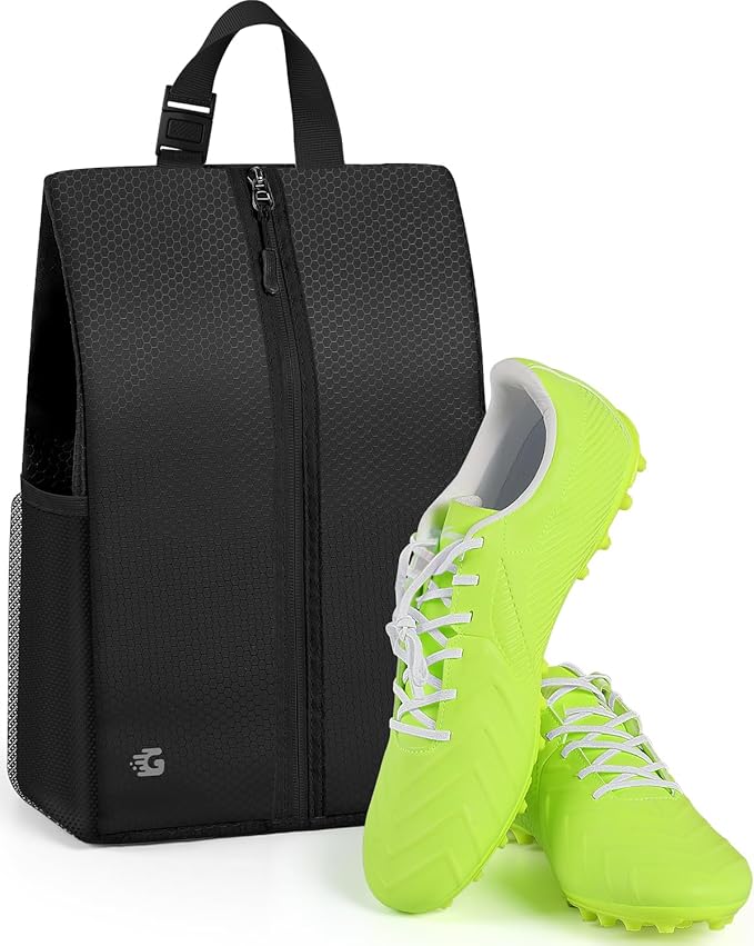 GLORIEROO Smell Proof Shoe Bags for Travel-Soccer Cleat Bag Smell Proof with Active Carbon Fabric | Odor-Absorbing Water-Resistant Track Shoe bags for Sports (Black with Black, UP TO US11)