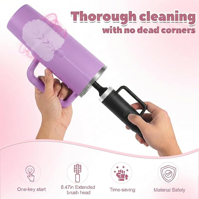 2 in 1 Electric Bottle Brush Set with Straw Cleaner - 14.5" Long Handle Cup Brush for Stanley 40oz Tumbler, 2-Speed Rotating Water Bottle Brush, 2000mAh Rechargeable, Portable Hook