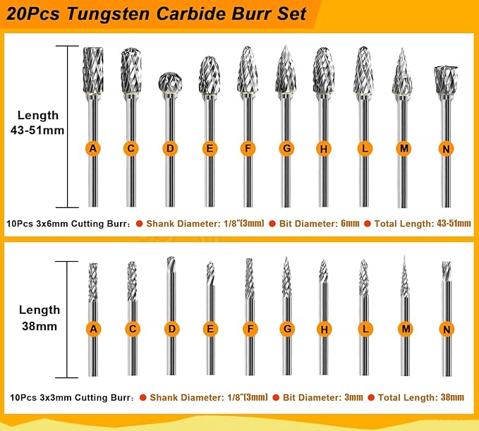 Tungsten Carbide Burr Set 1/8" Shank，Die Grinder Bits with Sanding Drums and Cutting Wheel Set, 195Pcs Pratical Sanding Bits Kit for Metal, Wood, Plastic, Glass