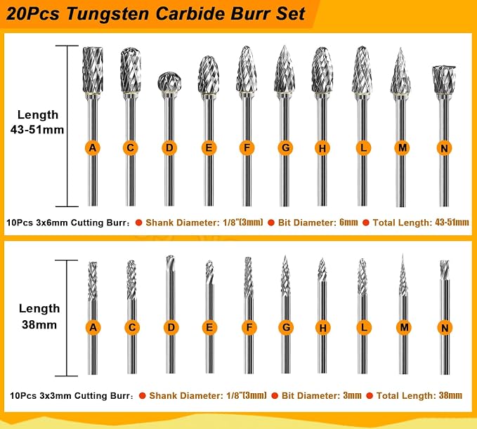 Tungsten Carbide Burr Set 1/8" Shank，Die Grinder Bits with Sanding Drums and Grinding Stone Set, 194Pcs Pratical Sanding Bits Kit Compatible with Dremel Rotary Tool