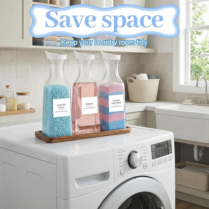 3 Pack Laundry Detergent Dispenser, 54 oz Laundry Soap Dispenser with Tray and 18 Labels, Plastic Fabric Softener Dispensers, Liquid Laundrys Detergent Container for Liquid, Bleach, Scent Booster Bead