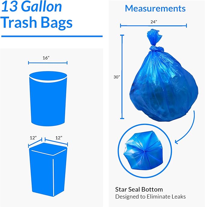 Reli. SuperValue 13 Gallon Recycling Bags | 500 count Bulk | Tall Kitchen | Blue Trash Bags