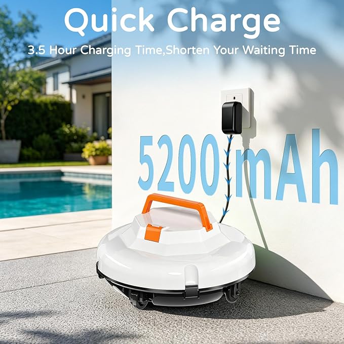 2026 NEW Cordless Robotic Pool Cleaner, Automatic Robotic Pool Vacuum Cleaner with Dual Motors, 130mins Runtime & Auto Docking Pool Vacuum Robot for Inground Pools Up to 1100 Sq.Ft, JQR-V201, White