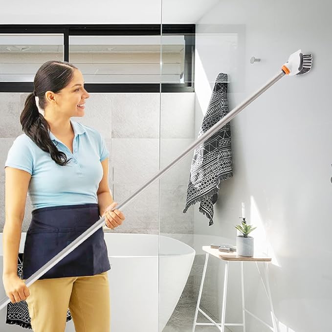 Superio Deck Scrub Brush with Long Handle, Heavy Duty Stiff Bristles Grout Scrubber with Scraper - Cleans Hot Tub, Swimming Pool, Granite Tiles, Bathroom, Patio, Kitchen, Wall and Deck (54 Inches)