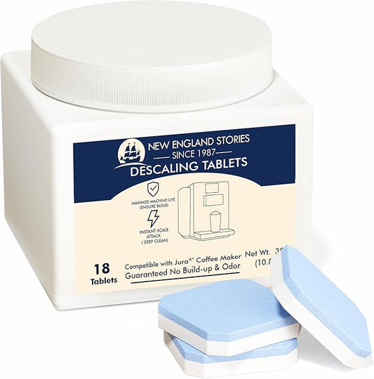 New England Stories Jura Compatible Descaling Tablets 18-Pack - Remove Limescale & Calcium, Improve Coffee Taste for Coffee Machines