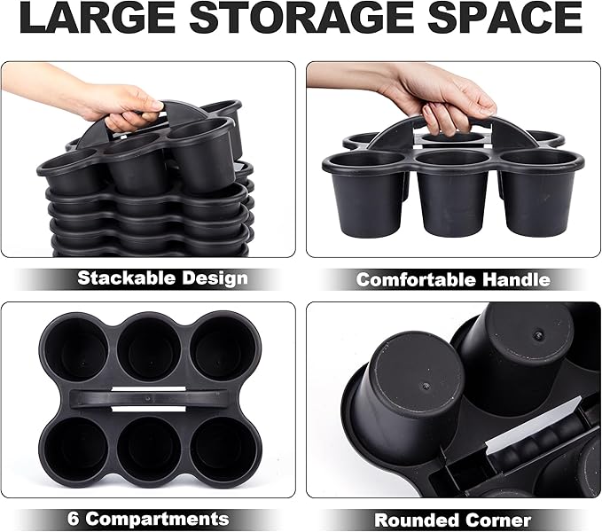 6 Pack Classroom Caddy For School,Kidsroom,Pencil Holder,Plastic Cup Caddies for Drink Delivery,Cleaning Caddy Organization For Shower Room（Black