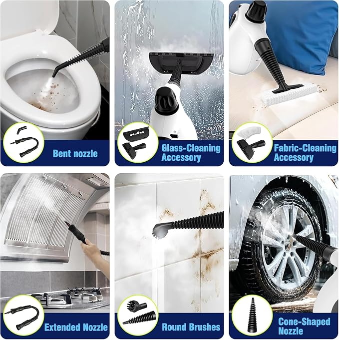 Handheld Steam Cleaner | 1300W High Pressure Steamer with 13 Accessories, Portable Steam Cleaner for Home,Grout, Kitchen, Car, Window, Upholstery,Floor, Bathroom and Clothes, White