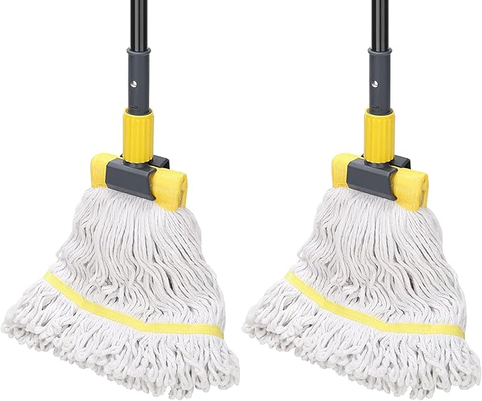 KeFanta 2 Pack Commercial Mop Heavy Duty Industrial Mop with Long Handle,60" Looped-End String Wet Cotton Mops for Floor Cleaning,Home,Kitchen,Office,Garage and Concrete/Tile Floor