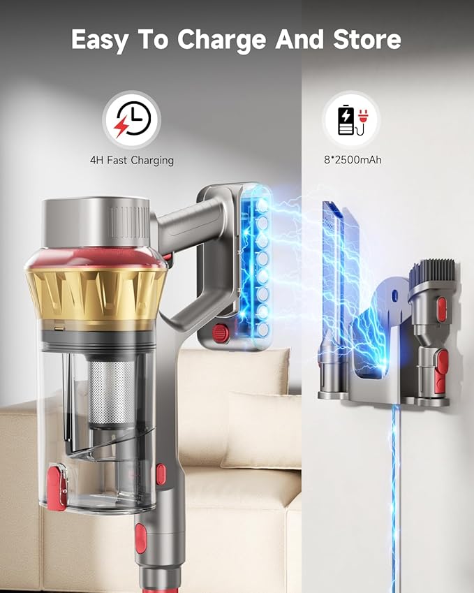 AIPOWAY 650W Cordless Vacuum Cleaner with 55KPa Flagship Suction, 75-Min Extended Runtime 2.5L Dual-Cup Capacity, Anti-Tangle Brush & Self-Standing Design HEPA Filtration for Furniture Carpet Pet Hair