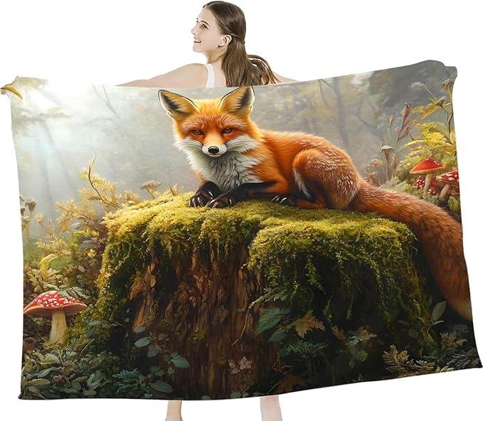 Tijuboni Fox Throw Blanket Fox Gifts for Girls Boys Women Men Kids Adults Soft Flannel Fleece Blanket for Couch Sofa Bed Home Decor 50"x60"
