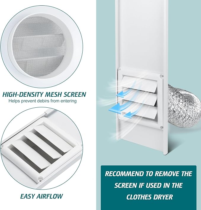 Daisypower Dryer Vent Window Kit, Adjustable Window Vent Kit with Outdoor Dryer Vent Cover,4 Inch Hood for Exhaust Ventilation