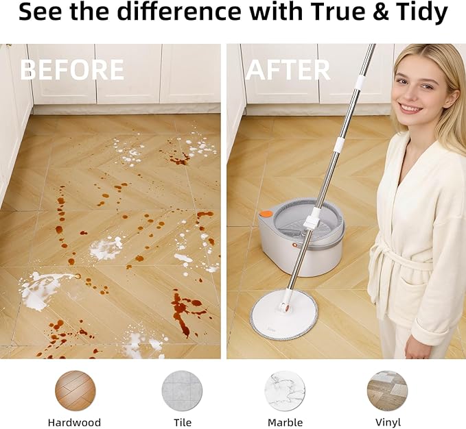 3-in-1 Spin Mop and Bucket Set with Clean Water Separation, 71” Extra Long Handle for Wall Cleaning, 3 Specialized Heads for Baseboards & Corners, 6 Microfiber Refills for Hardwood Floor Care