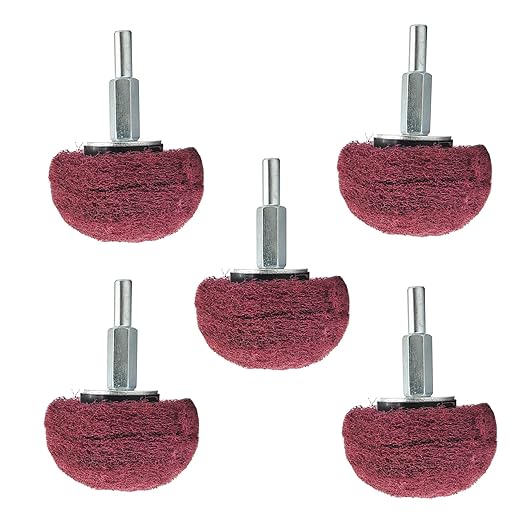 5PCS Non Woven Abrasive Buffing Wheels Polishing Wheel Drill Attachment Set, 2 Inch Scouring Pads Abrasive Mushroom Wheel Polishing Wheel with 1/4" Shank for Polishing Scrubbing and Cleaning Surface