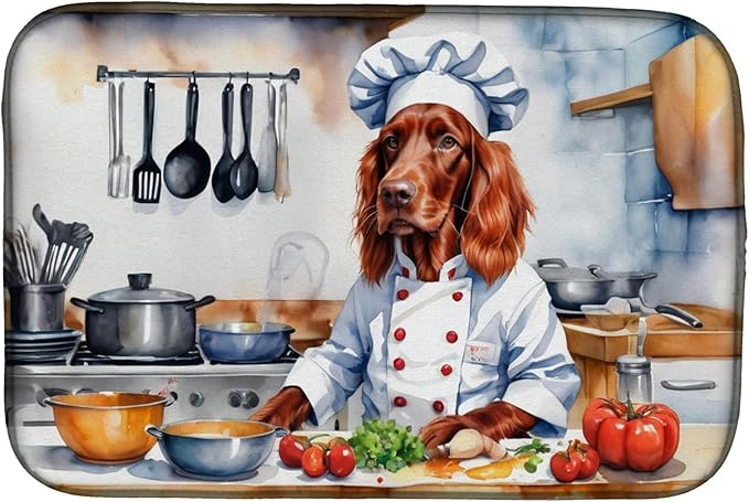 Caroline's Treasures DAC6266DDM Irish Setter The Chef Dish Drying Mat Absorbent Dish Drying Mat Pad for Kitchen Counter Dish Drainer Mat for Countertop, 14 x 21", Multicolor