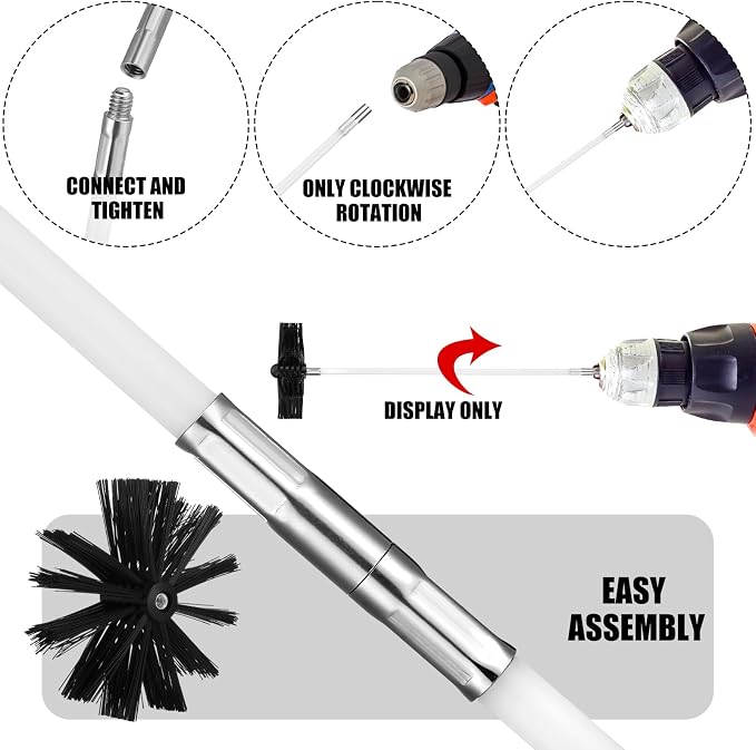 Teenyyou Wire Chimney Cleaning Brush with 1/4" Npt Fitting and 12 Rods, 6 Inch Round Steel Chimney Cleaning Brush and 16 Inch Fiberglass Rods for Hearth Fireplace (Split Type)