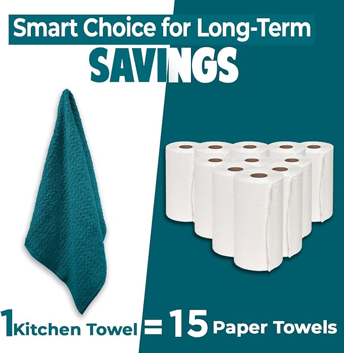 DAN RIVER Premium Teal Kitchen Towels - [Pack of 6] 100% Cotton (16x 26 Inches) -Super Soft, Highly Absorbent Hand Towels, Quick Dry, Dish Towels, Tea and Bar Towels Set
