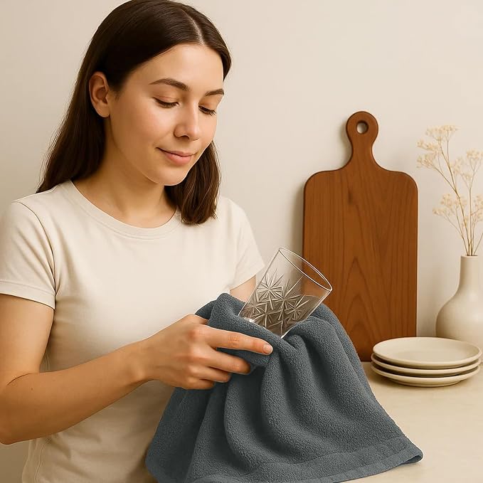 DAN RIVER Kitchen Bar Mops,Pack of 12,16 by 19 Inches,100% Cotton Super Absorbent,Multi-Purpose Cleaning Towels for Home and Kitchen Bars-Grey